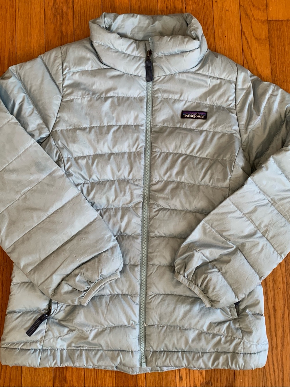 Patagonia Kids Pale Blue Quilted Packable Puffer Jacket M 10Y